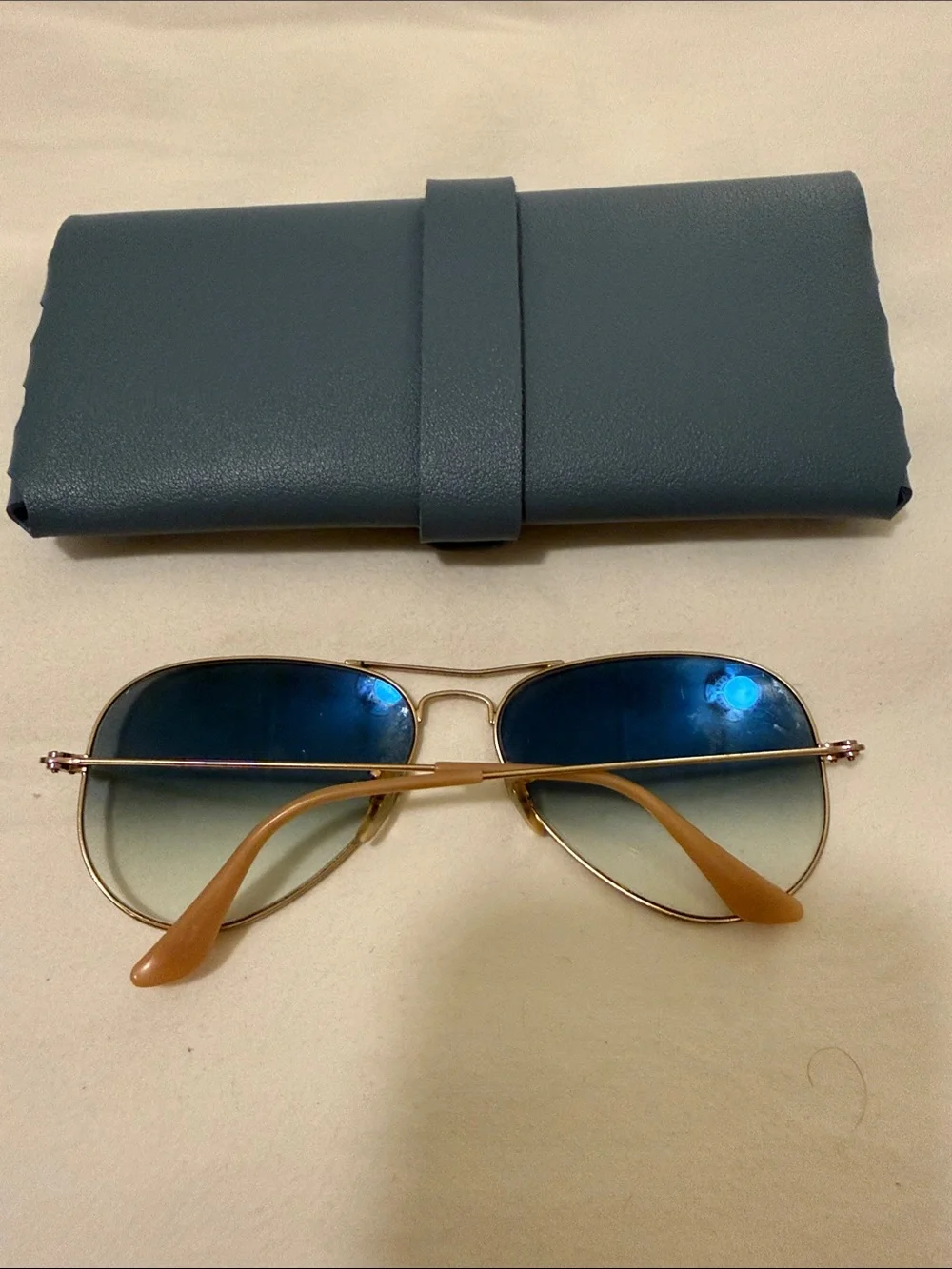 Ray-Ban Blue Gold Aviators Pouch with Snap Closure